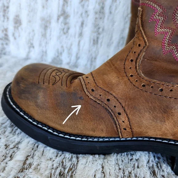 Justin "Wanette" Steel Toe Brown Leather Cowboy Western Boot | Women's Size 9.5B - Picture 10 of 13